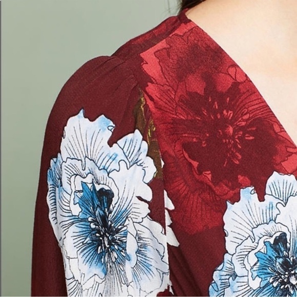 Anthropologie Plenty by Tracy Reese Burgundy Maroon Red Floral Aleah Dress XS - Picture 13 of 13